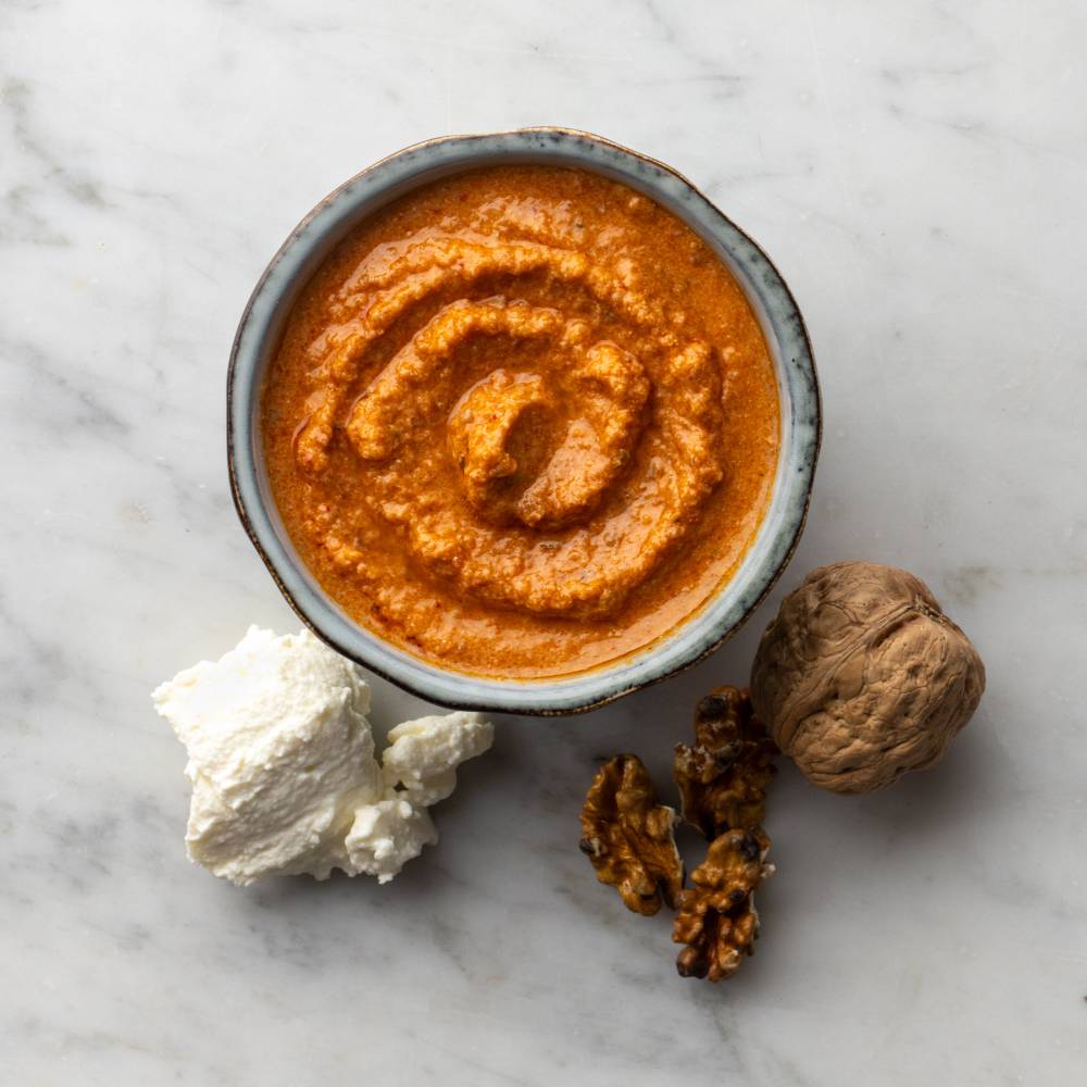 Pesto rouge, tomates confites, greuil et noix