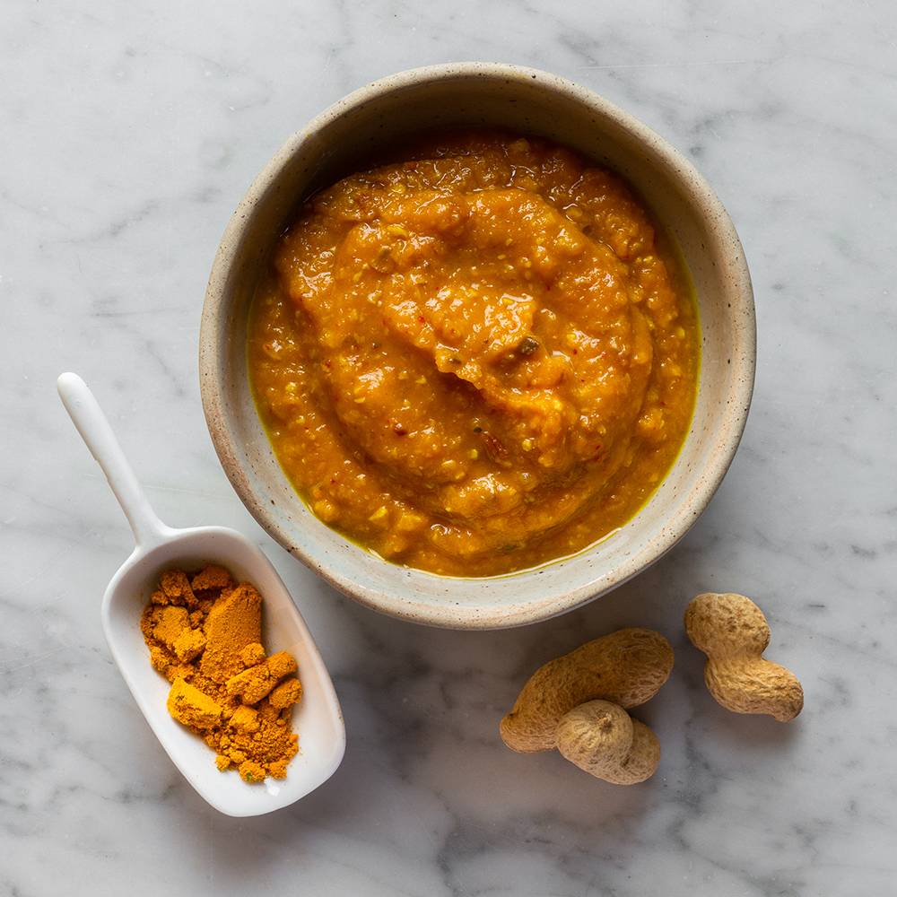 Crème de butternut, cacahuètes et curry